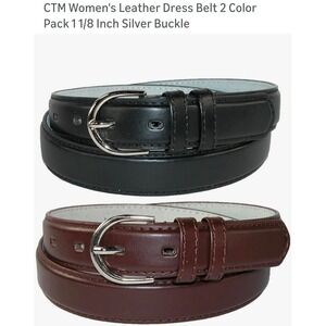 CTM Womens Leather Dress Belt 2 Pack Black Brown Silver Buckle Size Large 38.5